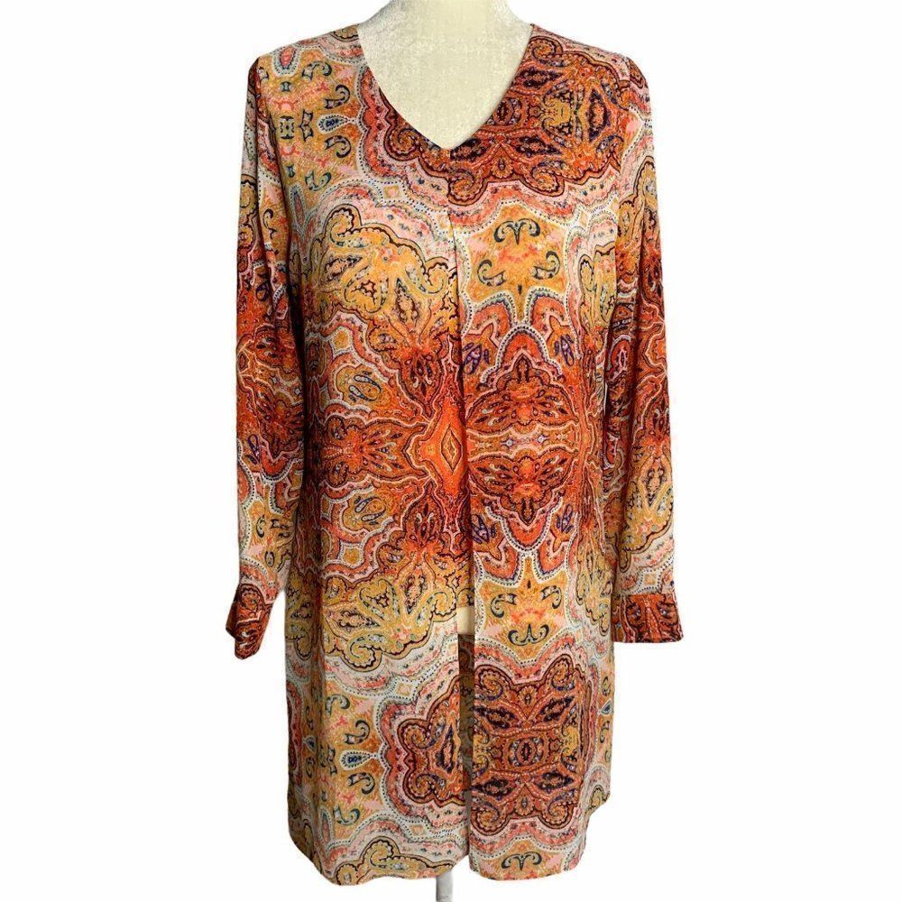 Chicos Layered Look Tunic Top S Orange Paisley